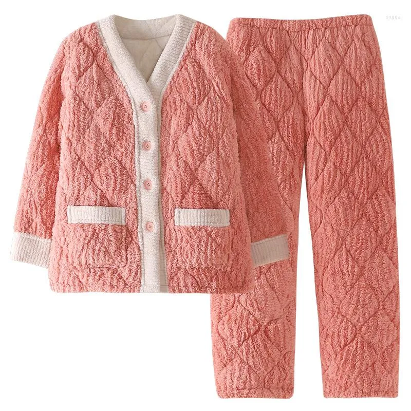 Women's Sleepwear Women Winter Flannel Pajama Set Fleece Homewear Thick Warm Coral Female Suit Fall Sweatshirt Ladies Pyjamas