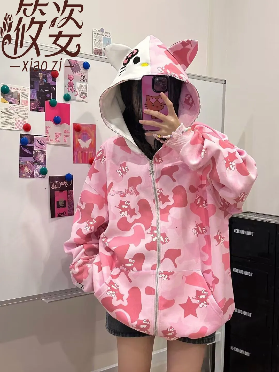 Damen Hoodies Sweatshirts Y2K Reißverschluss Hoodie für Frauen Harajuku süßer Anime Cartoon Print Hoodie Sweatshirt Casual Goth Übergroße Kawaii Jacke 230919