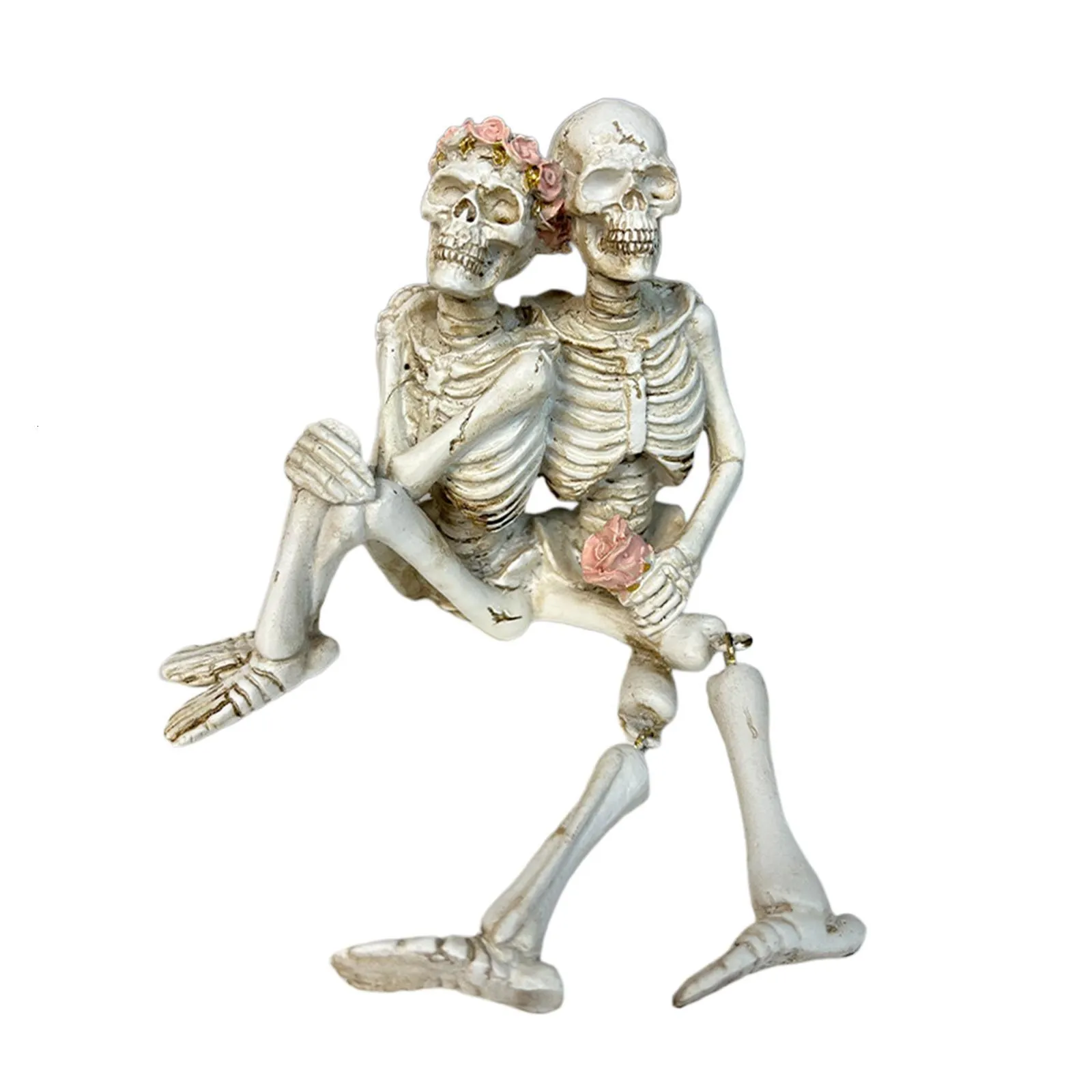 Skeleton Couple Figurine Desk Resin Collection Romantic Art Props Skeleton Lovers Statue for Office Fireplace Home Cosplay Clubs