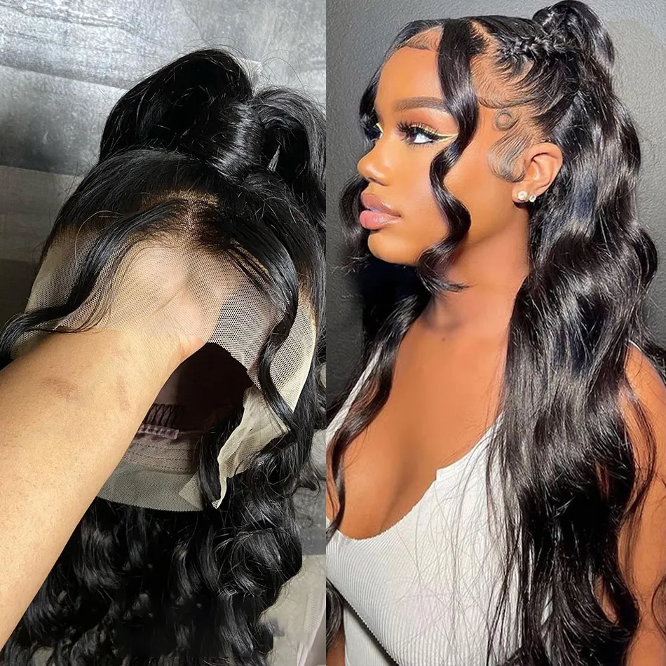 Perruque Lace Front Wig 360 Body Wave transparente HD, cheveux naturels, pre-plucked, perruque Lace Frontal Wig 360, perruque synthétique avec Closure pour femmes