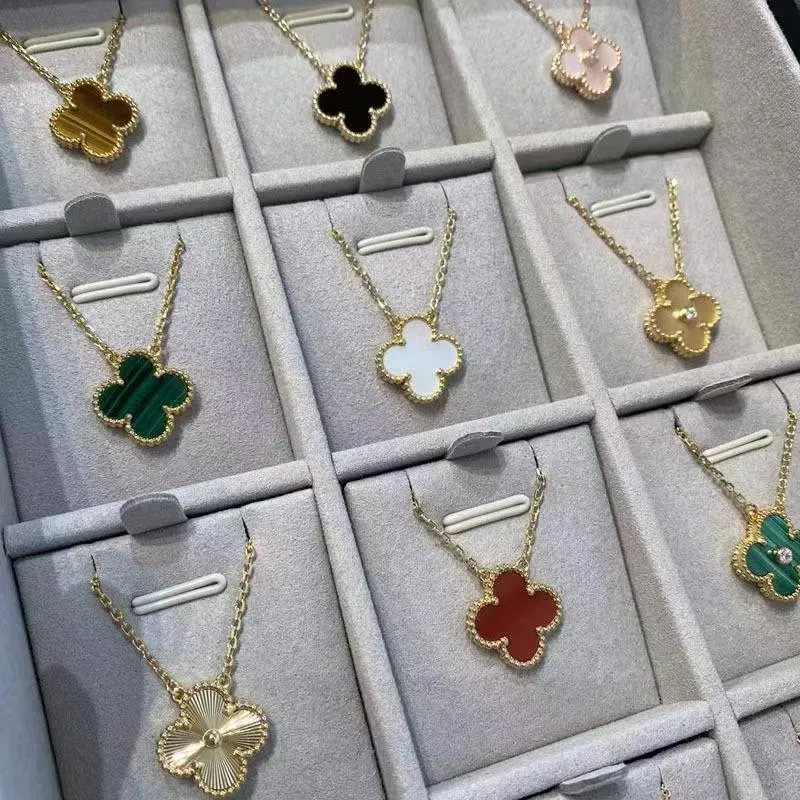 Luxury brand vans cleef necklaces Fashion single diamond agate pendant Clover necklace 18k gold High quality designer necklace for women