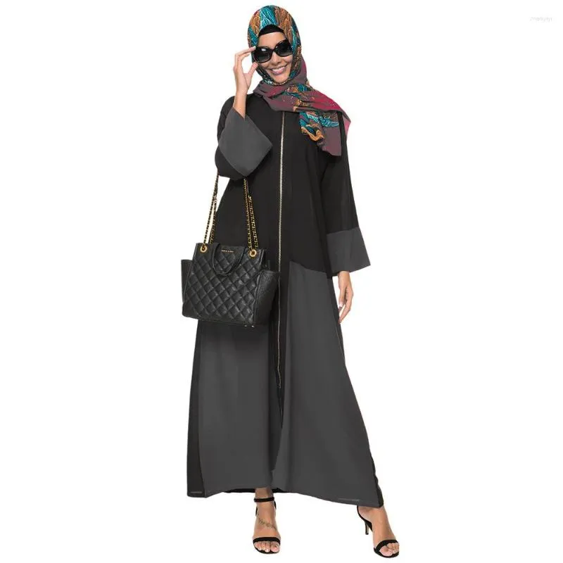 Abbigliamento etnico Donna Abito estivo in chiffon Ramadan musulmano Design con cerniera di colori assortiti Abaya Maxi abito lungo plissettato islamico in Turchia