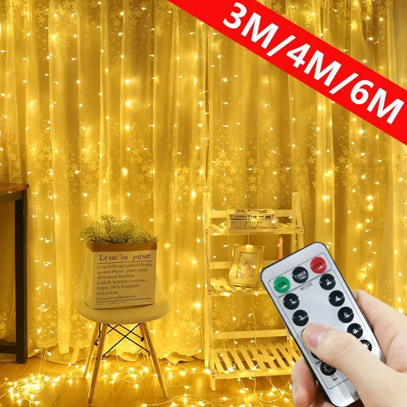 Décorations de Noël 3M4M6M LED Guirlande Rideau Lumières USB Télécommande Fée Chaîne De Mariage pour La Maison Festival Lampe 230919