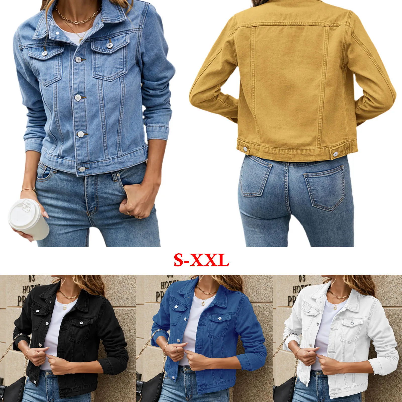 KaLI_store Denim Jackets for Women 2023 Women's Denim Jackets Button Up  Long Sleeve Ripped Jean Jacket with Pockets Dark Blue,L - Walmart.com