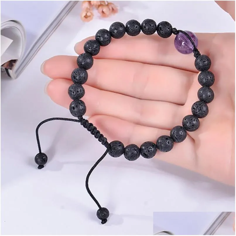 Charmarmband Amethyst armband justerbar naturlig Tiger Eye Oil Diffuser Lava Stone för män Kvinnor Fashion Jewelry Drop Delivery Dhckq