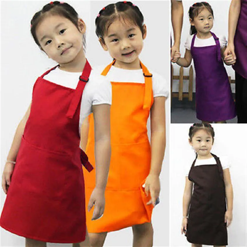 New Kids Apron Child Painting Cooking Baby Pinafore Solid Color Kitchen Toddler Clean Aprons260B