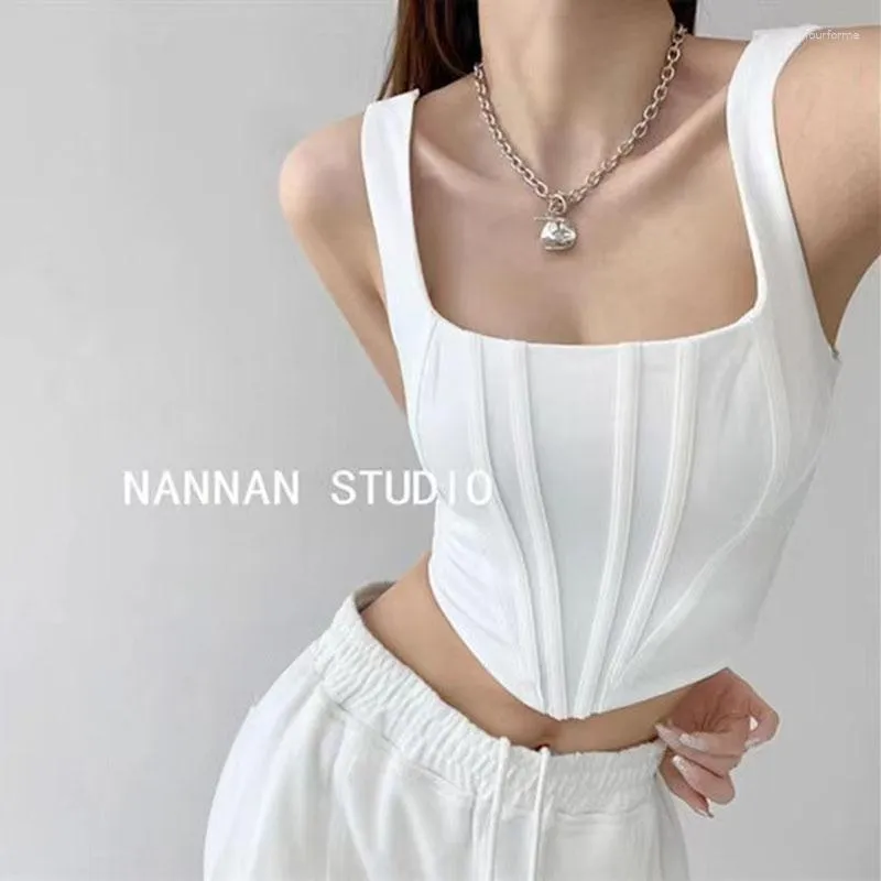 Women's Tanks Sexy Square Neck Tight Tank Top Short Open Umbilical Solid Color Crop Women Summer Y2k Sleeveless Female