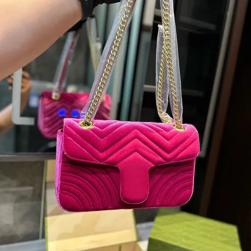 Zincir kadife çanta tasarımcısı omuz crossbody cüzdan flep flap messenger cüzdan altın donanım mektup tokası marmont iç fermuarlı cep debriyajı