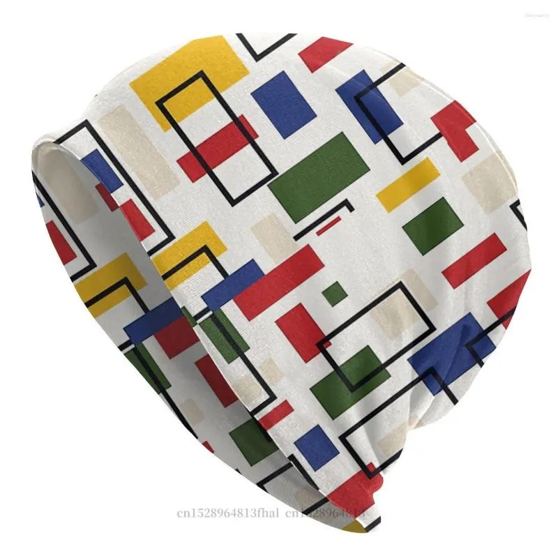 Boinas Piet Mondrian Composición Giclee Arte Minimalismo Bonnet Homme Sombrero fino Skullies geométricos Gorros Gorros para hombres Mujeres Estilo Sombreros