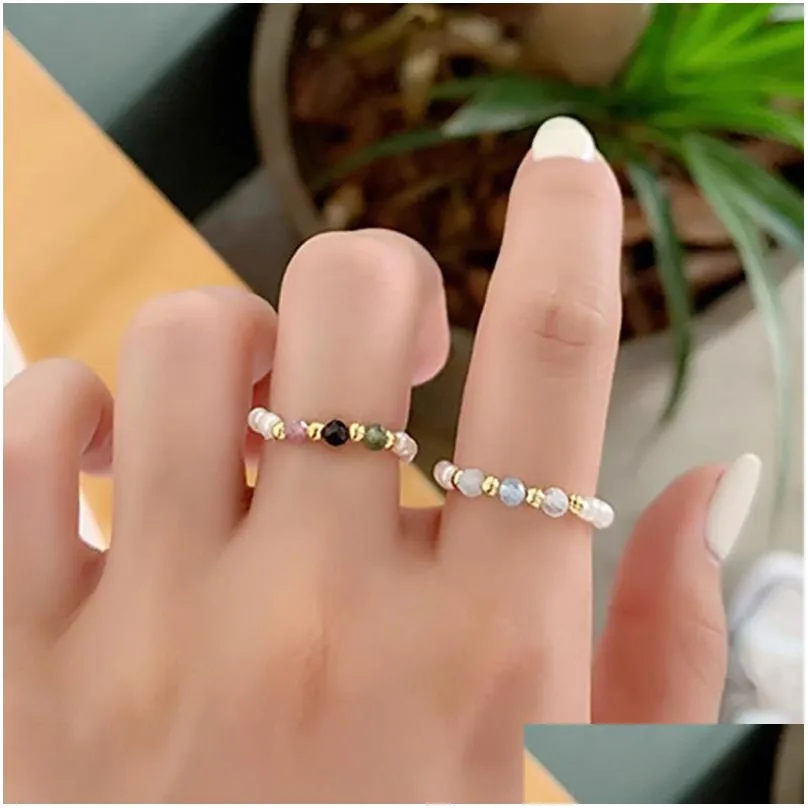 Mit Seitensteinen Kristall Natürliche Süßwasserperlen Ring Gold Perlen Ringe Finger Für Frauen Mädchen Modeschmuck Drop Lieferung DHP0M