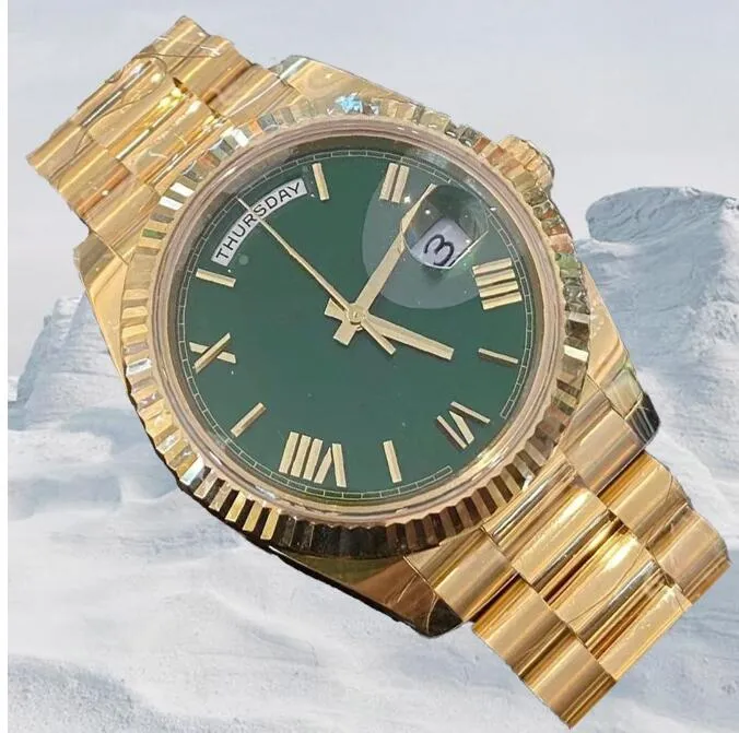 Luxury 41mm Men's Automatic Gold Watches For Men With Gold GREE Dial ...