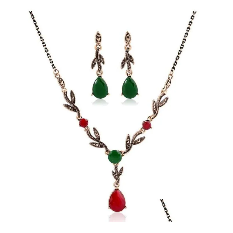 Retro Jewelry Suit Diamond Necklace Earring Set Gem Pendant Collarbone Chain Bride Adorn Article Women Accessories Gift Ship Drop Deli Dhl0A