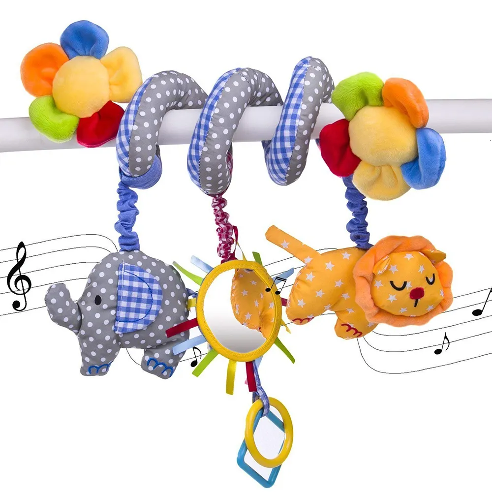 Rattles Mobiles Baby Car Seat Stroller Toys Plush Activity Hanging Spiral Pram Crib with Music Box Rattles Squeaker for Babies Infant Boys Gifts 230919