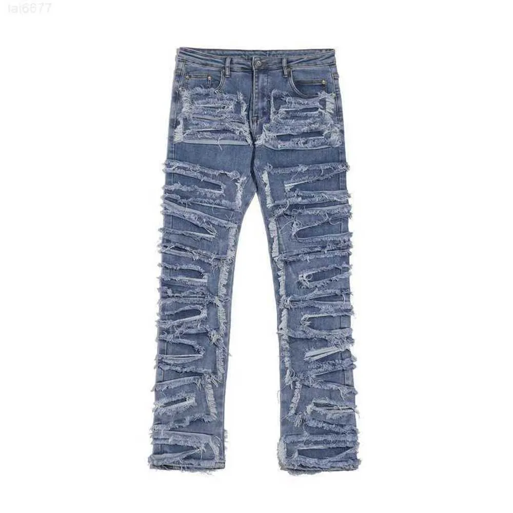 High Street Fashion Brand Ro Wind Saber Cut Fleece Blue Casual Jeansku6k