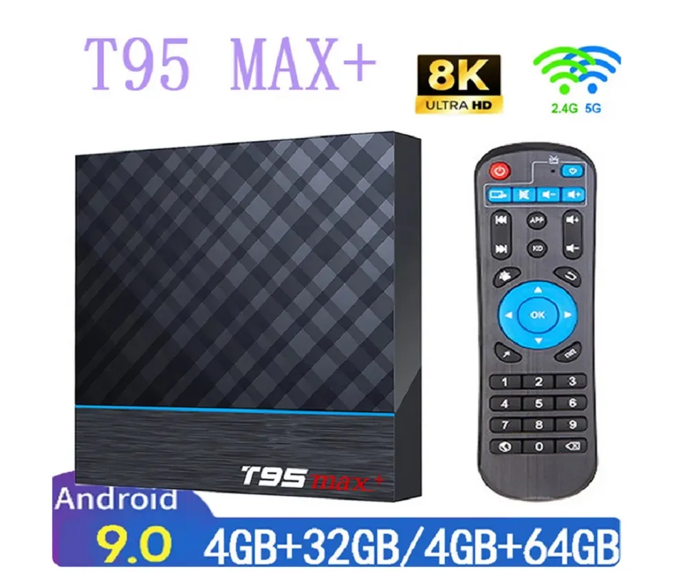 T95 MAX Plus Android 9.0 tv Set Top Box Amlogic S905X3 4GB 32GB 4G 64G Quad Core USB3.0 Dual WIFI 8K BT4.0 For Smart TVbox Home Media Player With LED Display