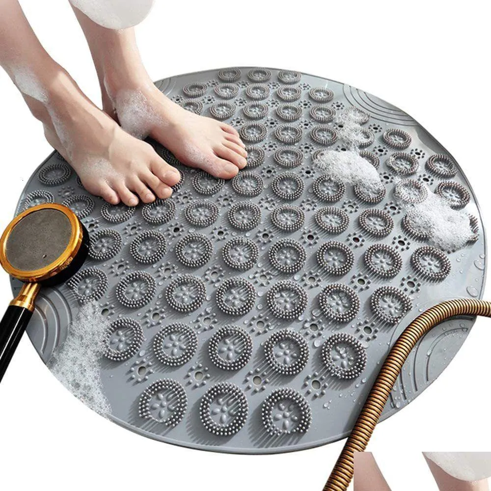 Bath Mats 55X55Cmtextured Surface Round Non Slip Shower Mat Anti With Drain Hole In Middle For Stall Room Floor 230316 Drop Delivery H Dhwfm