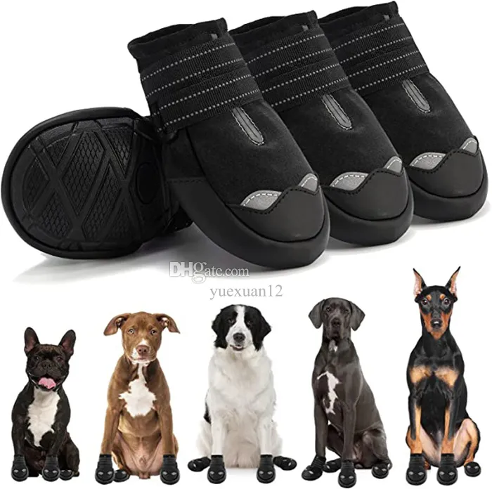 YUEXUAN Designer hondenschoenen Waterdichte hondenlaarzen met reflecterende robuuste antislipzool en antislip outdoor hondenschoenen voor kleine tot grote honden 4 stuks, 8 maten, 5 kleuren