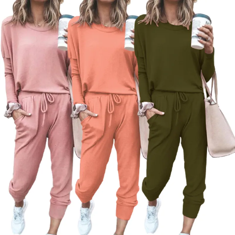 Women's Tracksuits Autumn and winter loose solid color long sleeve trousers leisure sports suit for women Running Sets Sportswear Accessories 230919
