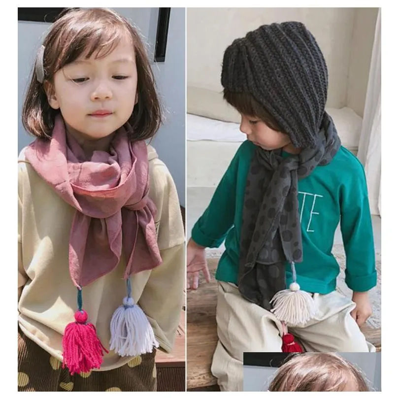 8 Designs Warm Children Scarf Boy And Girl Comfortable Scarves Polka Dot Tassles Autumn Winter Cotton Kids Neckerchief Drop Delivery Dhedg