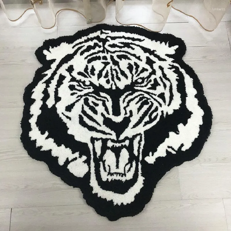 Halılar Tepeli Peluş Kaplan Kafa Halıları Sanat Akıllı Halı kaymaz emici banyo tuvalet kapısı paspas ev oturma odası dekor halı 100x90cm