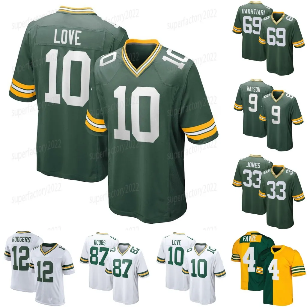 10 Love 33 Aaron Jones Green Bay Football Jersey Packers Christian Watson Jaire Alexander AJ Dillon David Bakhtiari Lukas Van Ness Jayden Reed Luke Musgrave