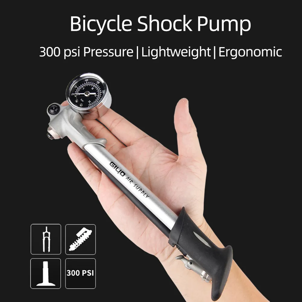 Cykelpumpar GIYO GS-02D Foldbar 300psi Högtryck Bike Air Shock Pump med spakmätare för gaffel baksusning Mountain Bicycle 230919