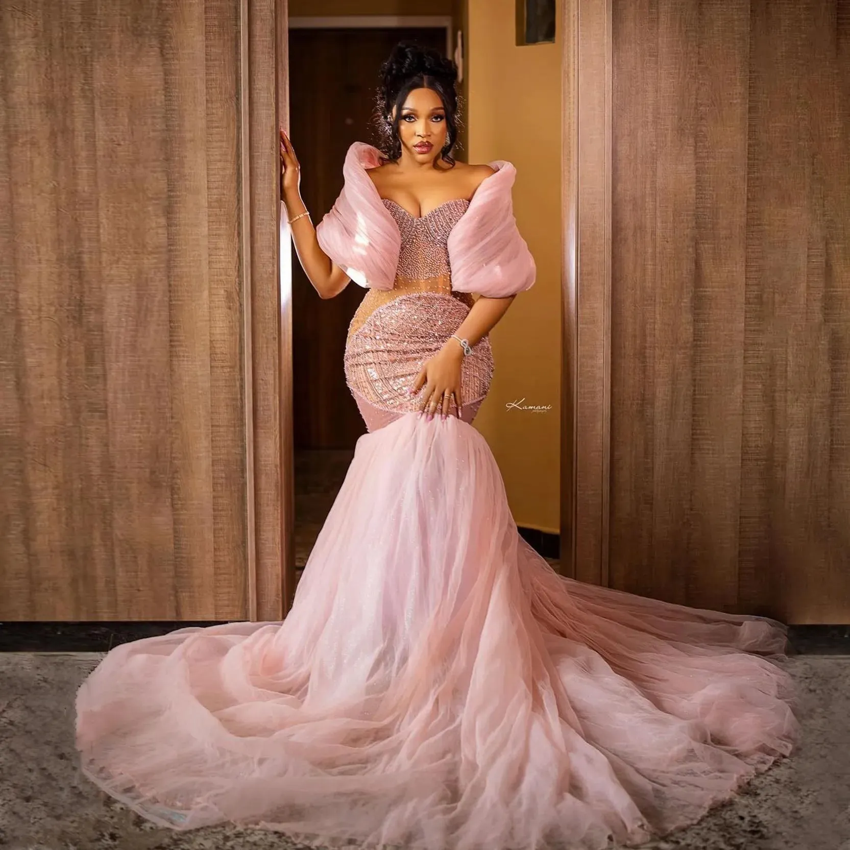 Shimmering Mermaid Prom Dress: Off-Shoulder Beaded Gown with Shawl