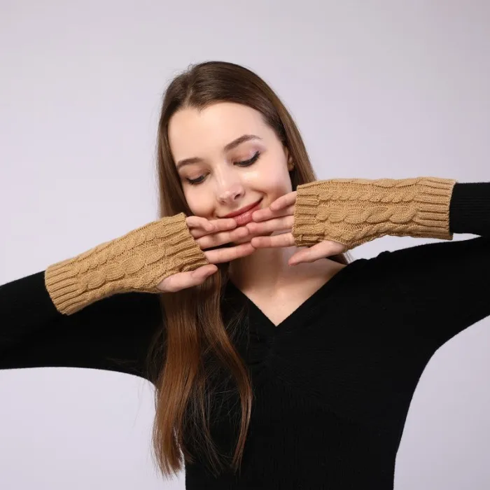 Mitaines tricotées chaudes pour femmes, gants courts tressés sans doigts, hiver