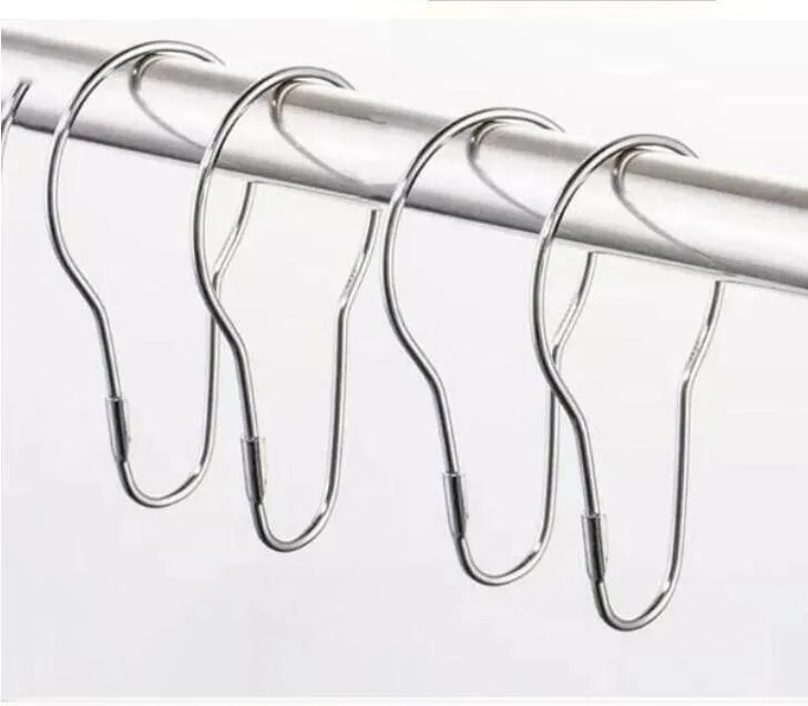 New Stainless steel Chrome Plated Shower Bath Bathroom Curtain Rings Clip Easy Glide Hooks #32681