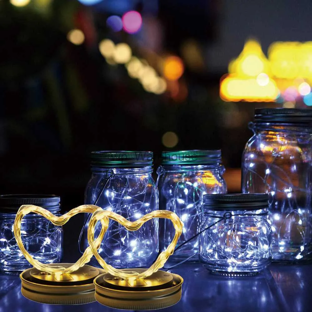 LED Strings Party 10PCS Solar Power Mason Jar Lid Lights Led Copper Wire Fairy Lights Garlands for Holiday Party Christmas Patio Lawn Garden Decor HKD230919