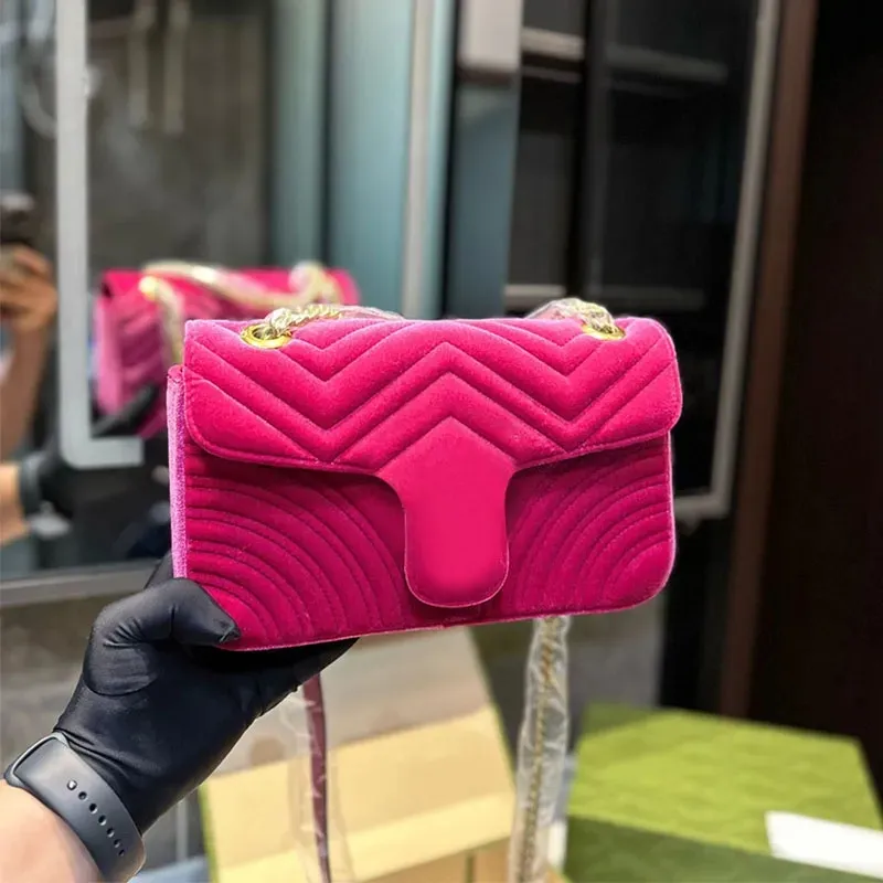 Chain Velvet Handbag Designer Shoulder Crossbody Purse Flap Messenger Purse Gold Hardware Letter Buckle Marmont Internal Zipper Pocket Clutch Pink