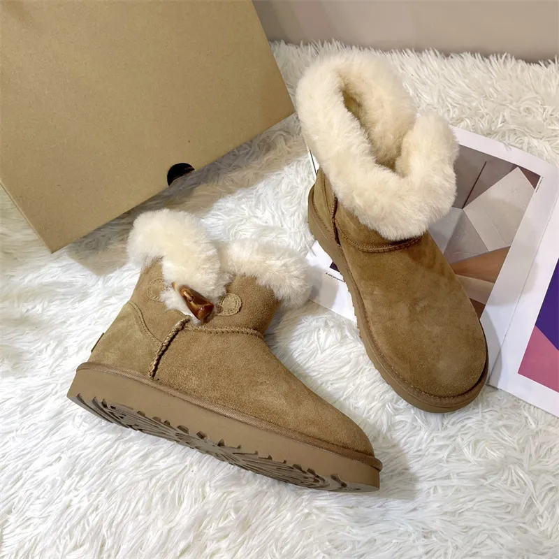 Designer Winter Boots Suede Wool Snow Booties for Women Stylish Warm Platform Ankle Boots