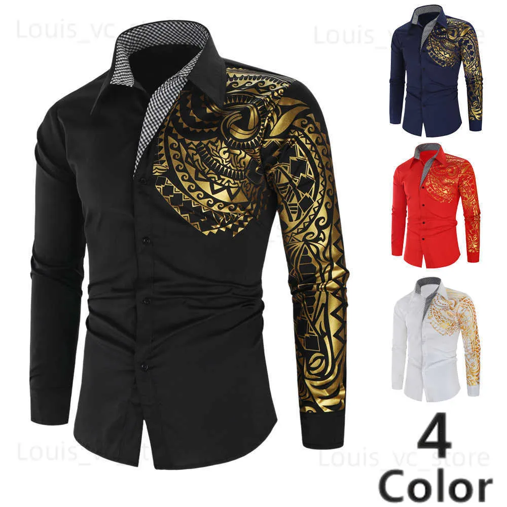 Men's Casual Shirts 2022 Men Shirt Button Down Printed Spring Autumn Casual Shirts Night Club Shirts T230919