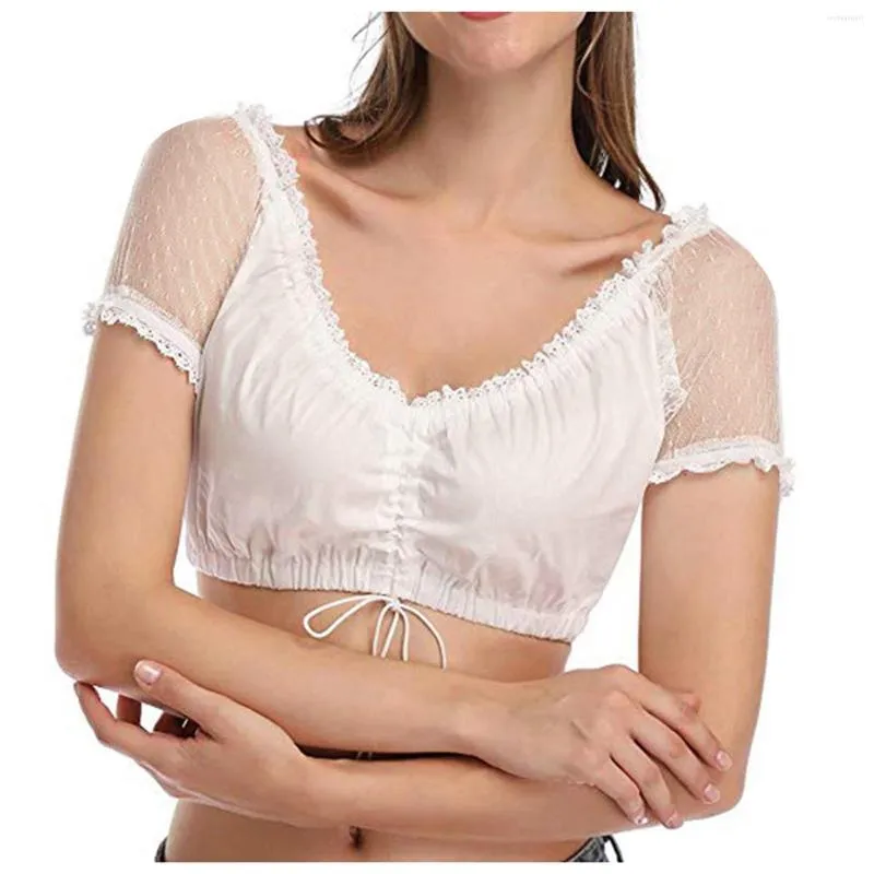 Blusas femininas tops branco dirndl blusa renda bucutout lingerie brilhante espartilho para mulheres arrastão