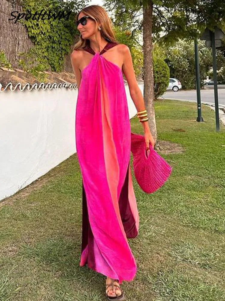 Basic Casual Dresses Sexy Backless Off Shoulder Striped Maxi For Women Summer Elegant Strapless Halter Sleeveless Long Dress Lady Beachwear 230919