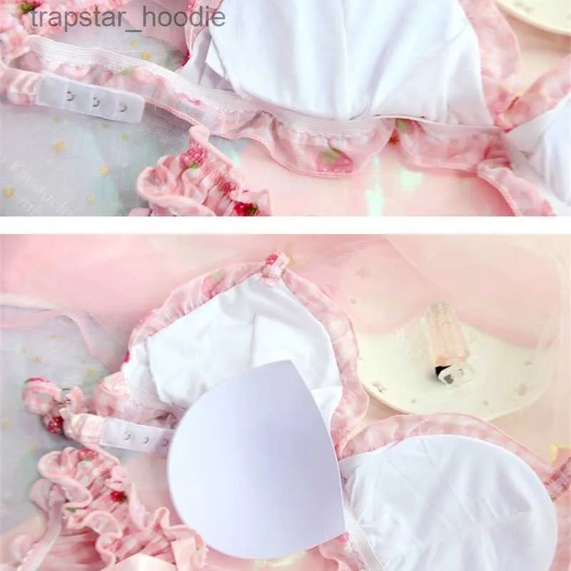 Cute Japanese Bras Briefs Underwear Set Lolita Girl Pink Plaid