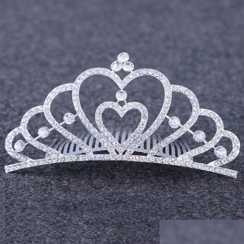 Saç Takı Güncellemesi Kristal Gelin Crown Tiara Tomberi Diamond Heart Band Headdress Gelin Rhinestone Combs Doğum Günü Pageant Party FA DHM9E