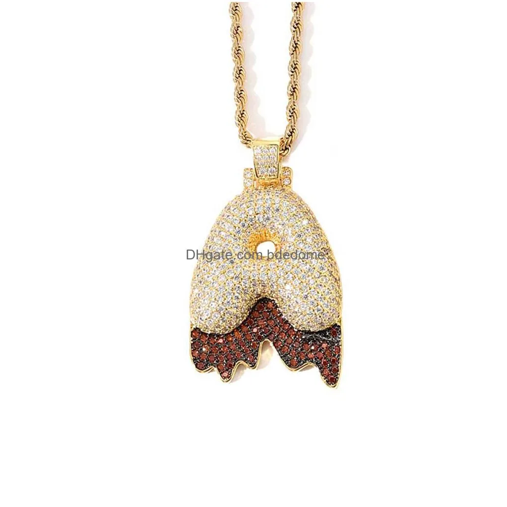 Collane con ciondolo A Z Oro 18 carati Magma Collana con lettera inglese Cubic Zirconia Iniziale Bling Diamond Set di gioielli Hip Hop Donna Uomo Stainl Dhjfj