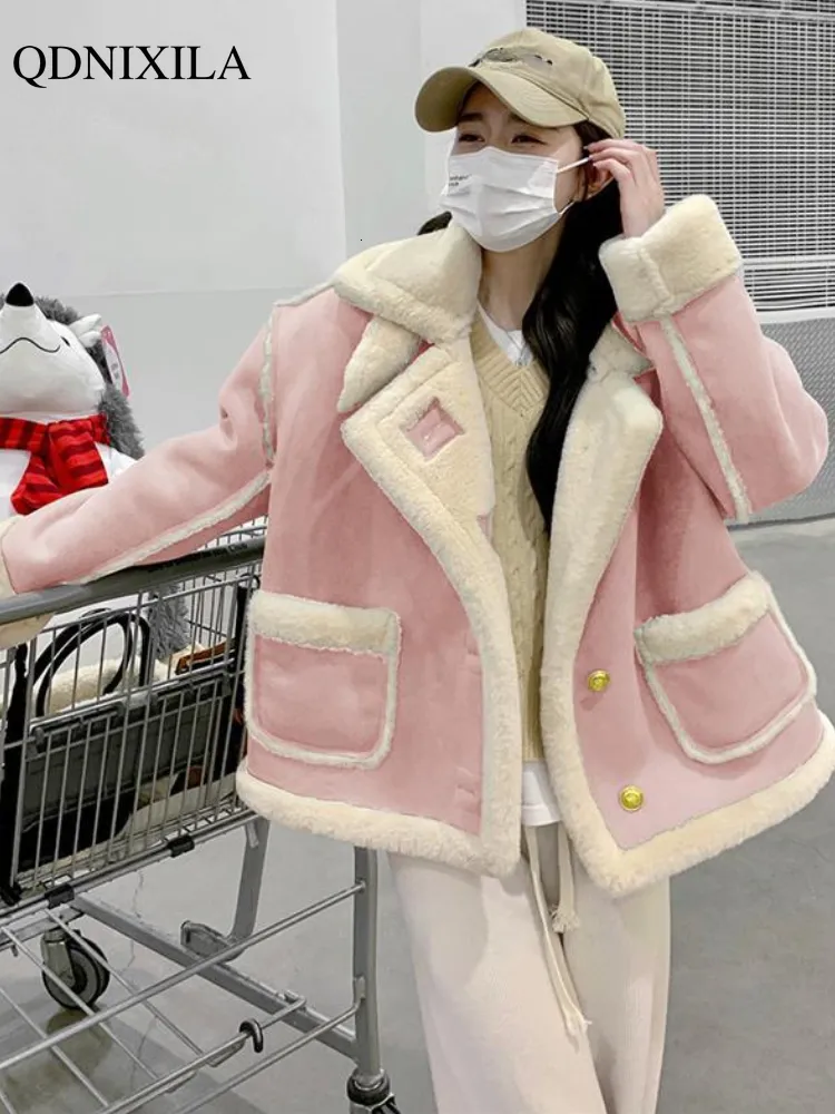 Women's Jackets Autumn Winter Thickened Lamb Wool Quilted Short Jacket Fashion In Coats Warm Fur Integrated Motorcycle 230919