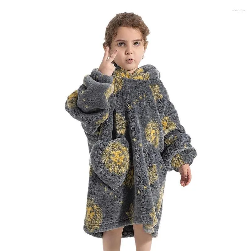 Dekens Kinderdeken met mouwen Comfortabele en pluizige capuchon Draagbare oversized zak voor kinderen