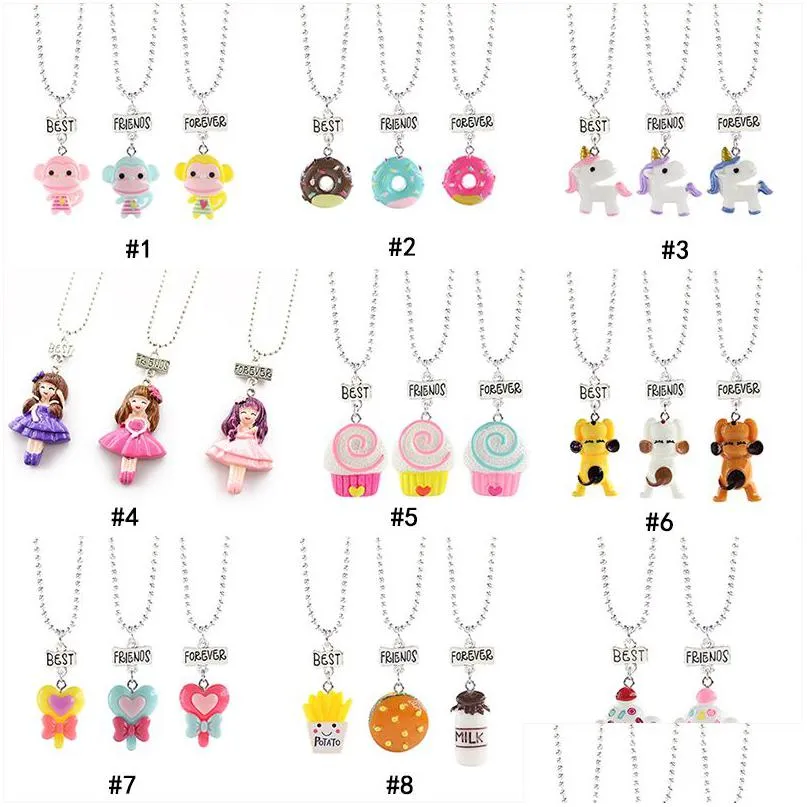 Hanger Kettingen Kind Schattig Beste Vrienden Ketting Aap Donuts Prinses Hondenvoer IJs Hars Kralenketting Voor Kinderen Vriendschap Dhts4