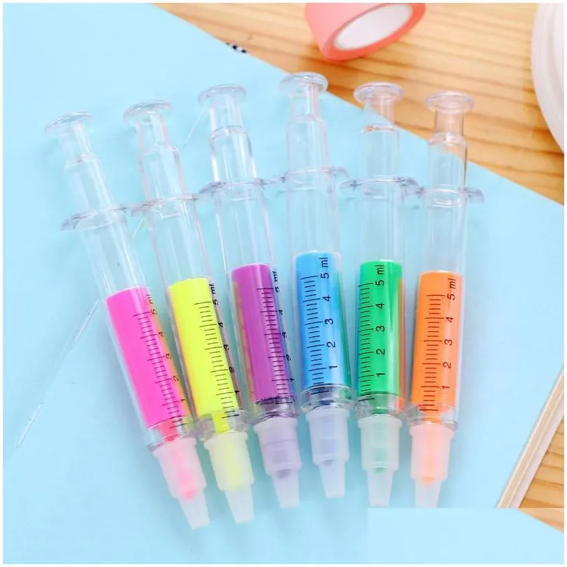 Highlighters Wholesale 150pcs 6 Colors Novelty Nurse Edele محقنة على شكل علامات تمييز عالية.