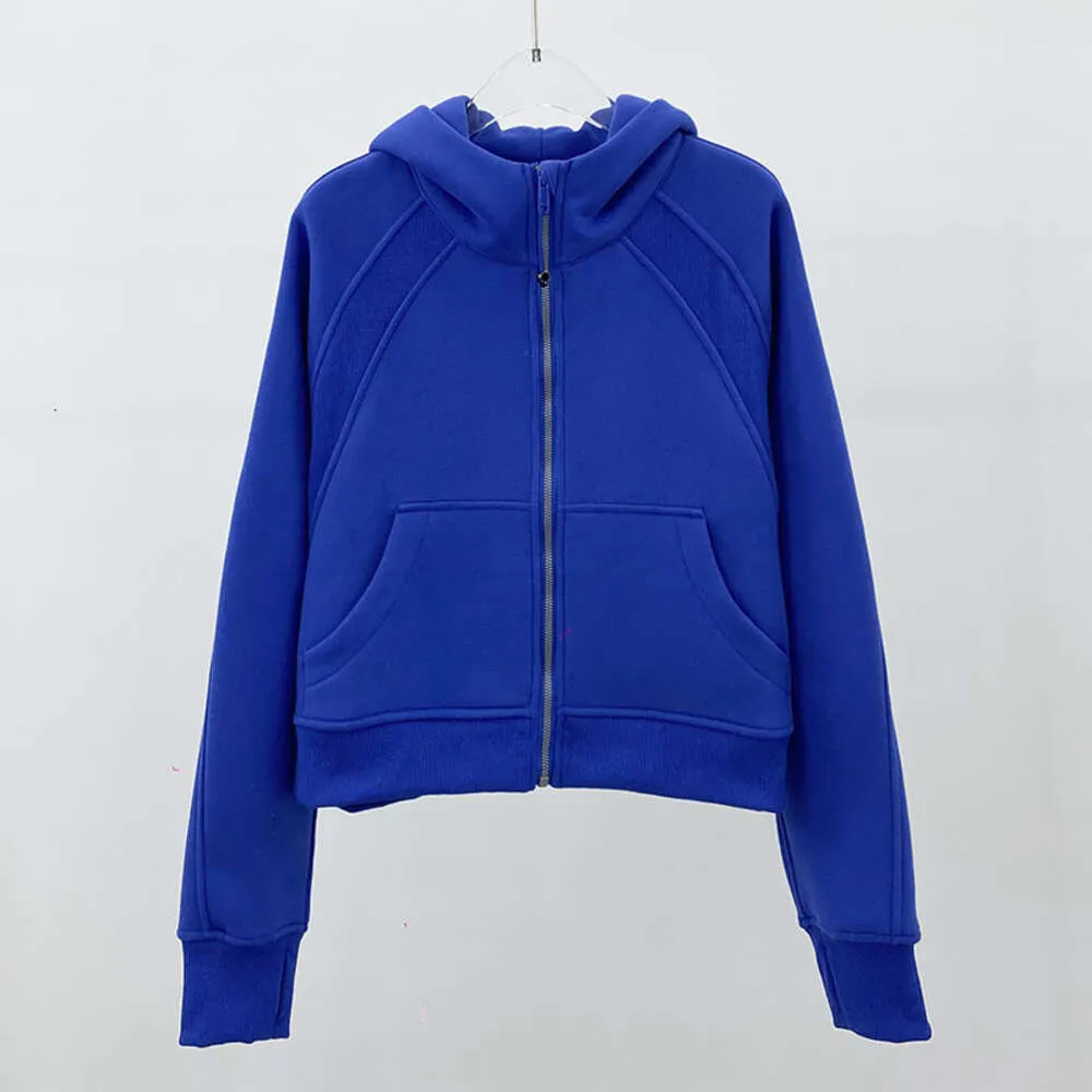 LU-98 Kvinnor borstade full zip hoodie jacka sportkläder yoga kläder huva träning spår löprock med fickor utomhus fleeces tumme holesg