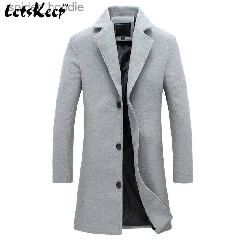 Heren wolmengsels LetsKeep nieuwe herfst winter wollen lange jas heren warme zwarte zakelijke overjas heren stijlvolle wollen jas parka S-4XL ZA194 L230919