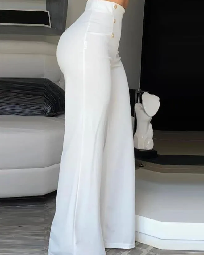 Bootcut Pants White High Waisted Flare Trousers Elegant High-Waist