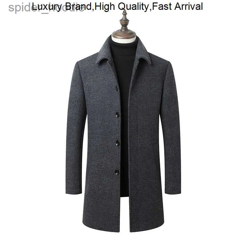 Herr ullblandning män 2023 Spring en Pea Coat Autumn Long Jacket Man Cashmere S Mens Wool Blend Coat Overcoat Outdoor L230919
