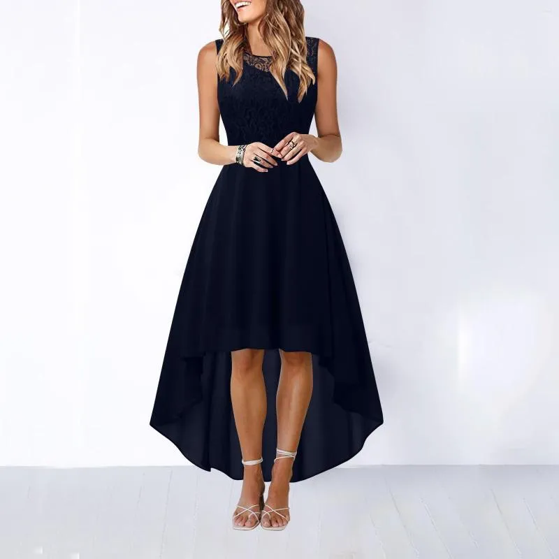 Casual Dresses Women's Long Dress Lace Bowknot Elegant Irregular Sleeveless Prom Wedding Swing Bridesmaid Cocktail Evening Party