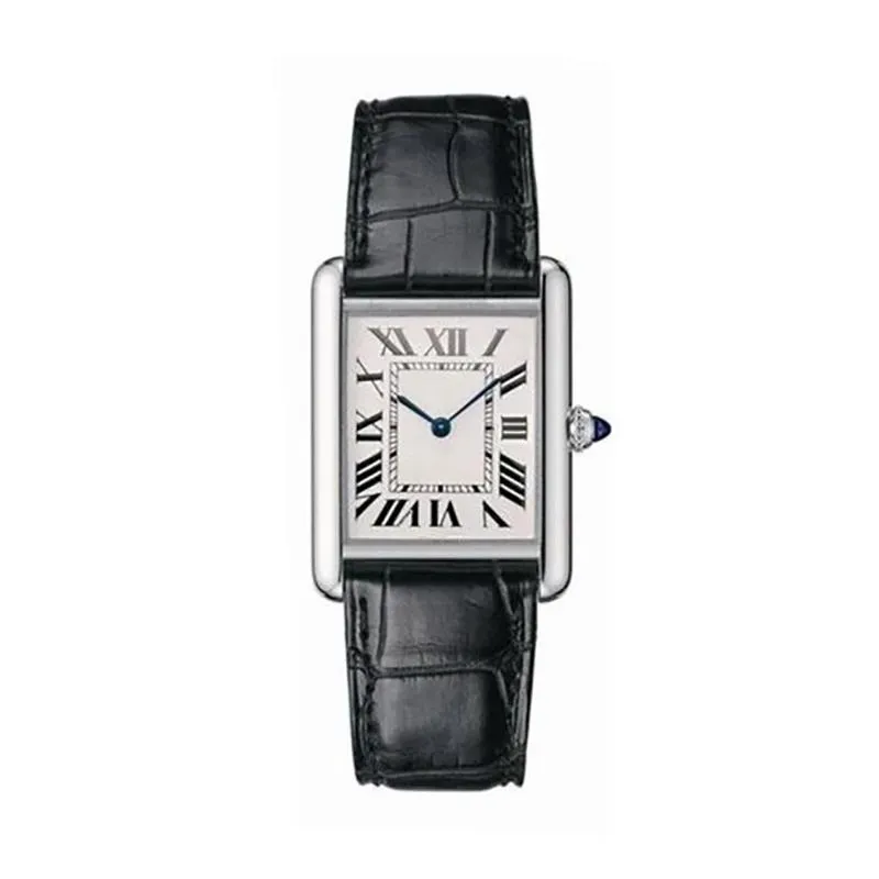 U1 Top-grade AAA Géométrique Rectangle Réservoir Montres Senior Must Quartz Montres Femme Chiffre Romain Montre En Cuir Noir Saphir Cristal Verre montre A96