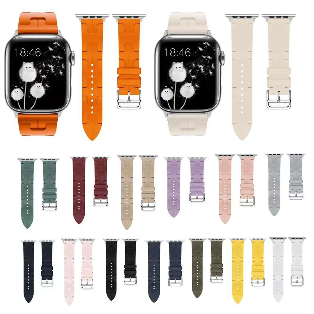 Bracelet de luxe en Silicone avec boucle en acier, pour Apple Watch série 3 4 5 6 7 8 9 Ultra SE Ultra2 40/41Mmm 44/45mm 49mm
