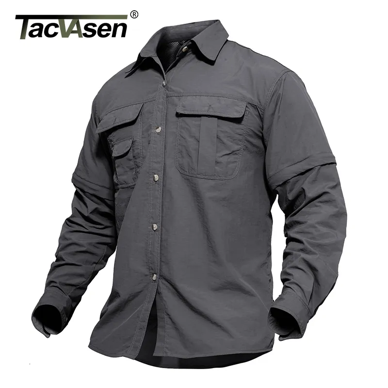 Camisas casuais masculinas TACVASEN Roupas masculinas de secagem rápida Camisa leve de nylon Camisa tática Verão removível manga longa Camisas de trabalho caça caminhadas 230919